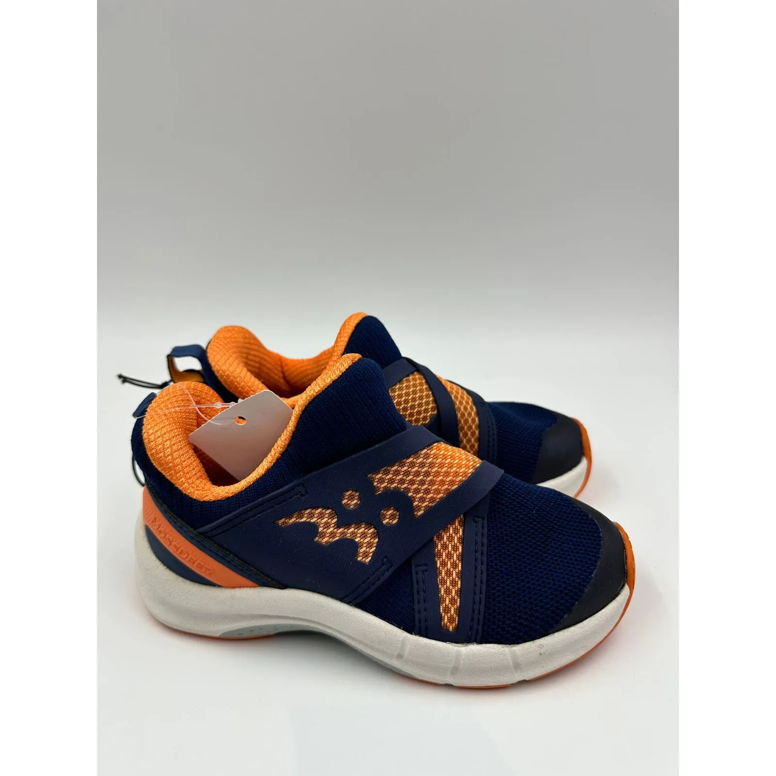 Small Kid Size 11, Blue and Orange Slip-on Sneakers with White Sole