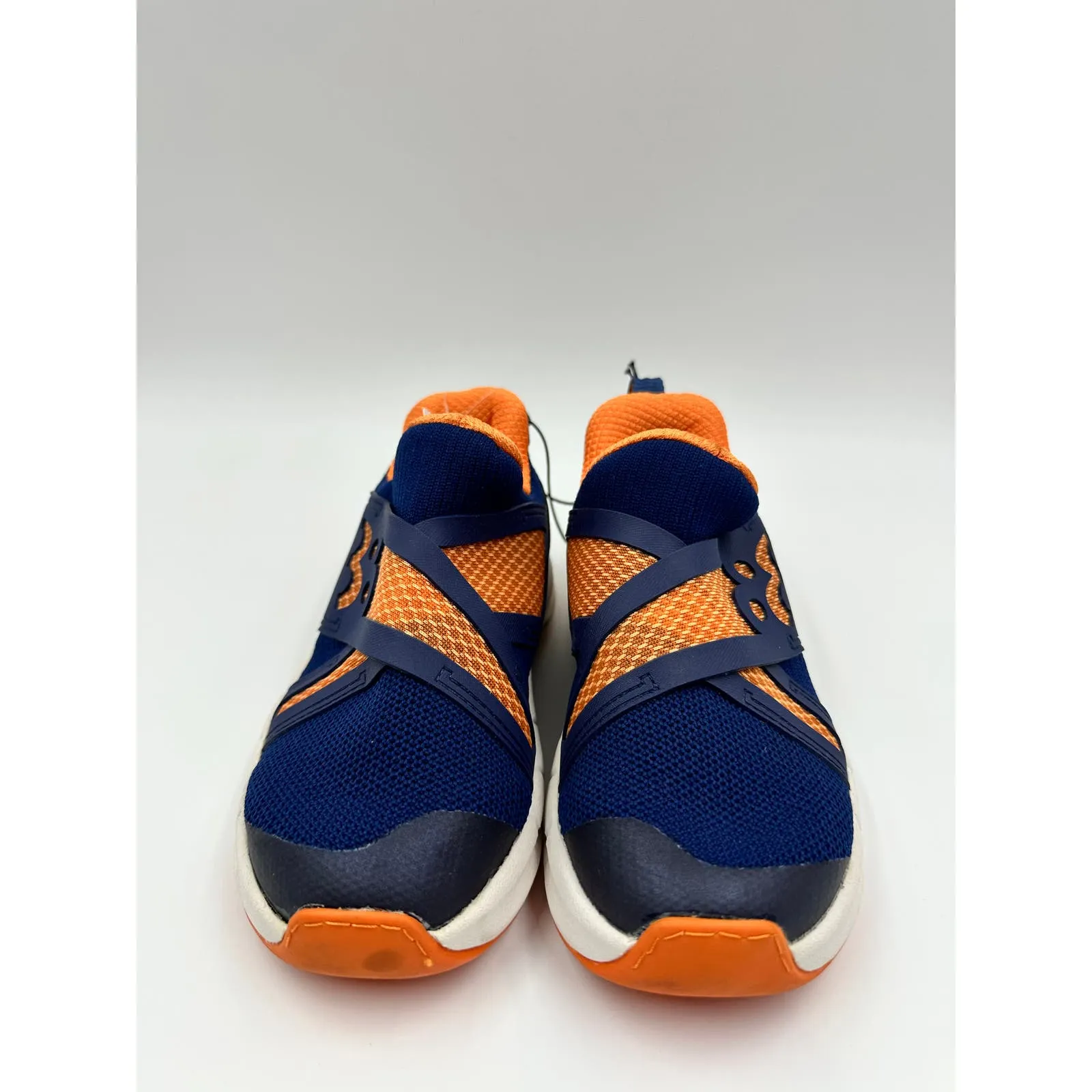 Small Kid Size 11, Blue and Orange Slip-on Sneakers with White Sole