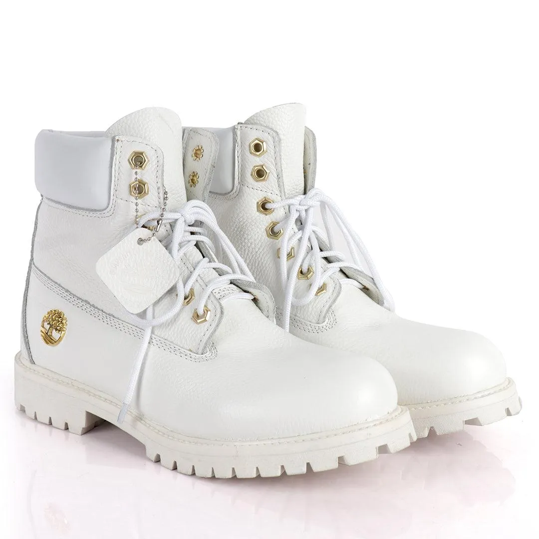 Tim Waterproof Premium  Men's Leather Gold Logo Boots  6 Inch - White