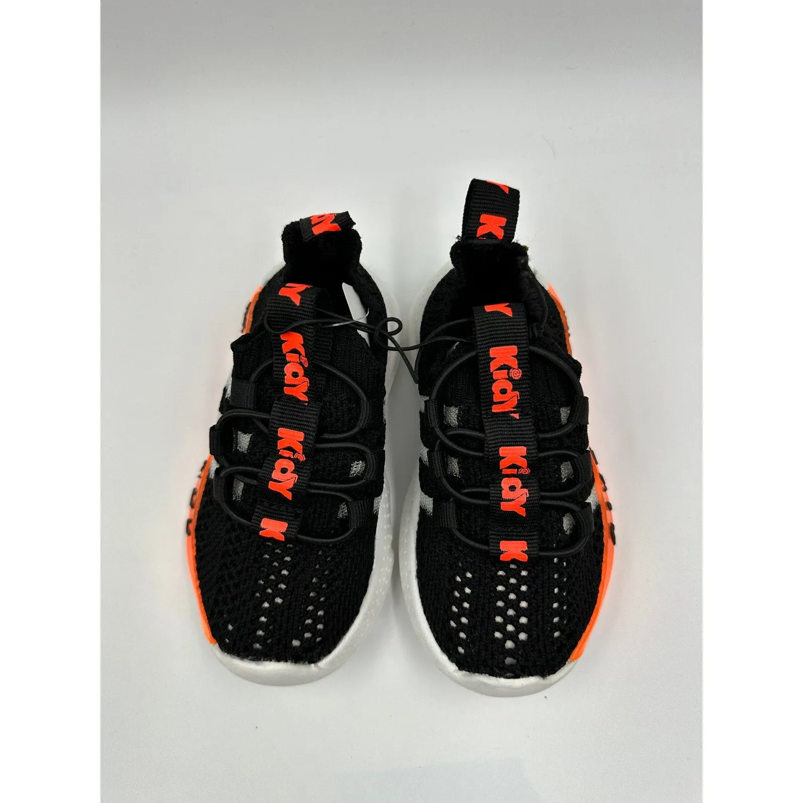 Toddler/Small Kid Size 7, Black Sneakers w/ White Sole with Orange Lights/Accent