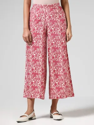 Utsa Red Printed Wide-Leg Pants