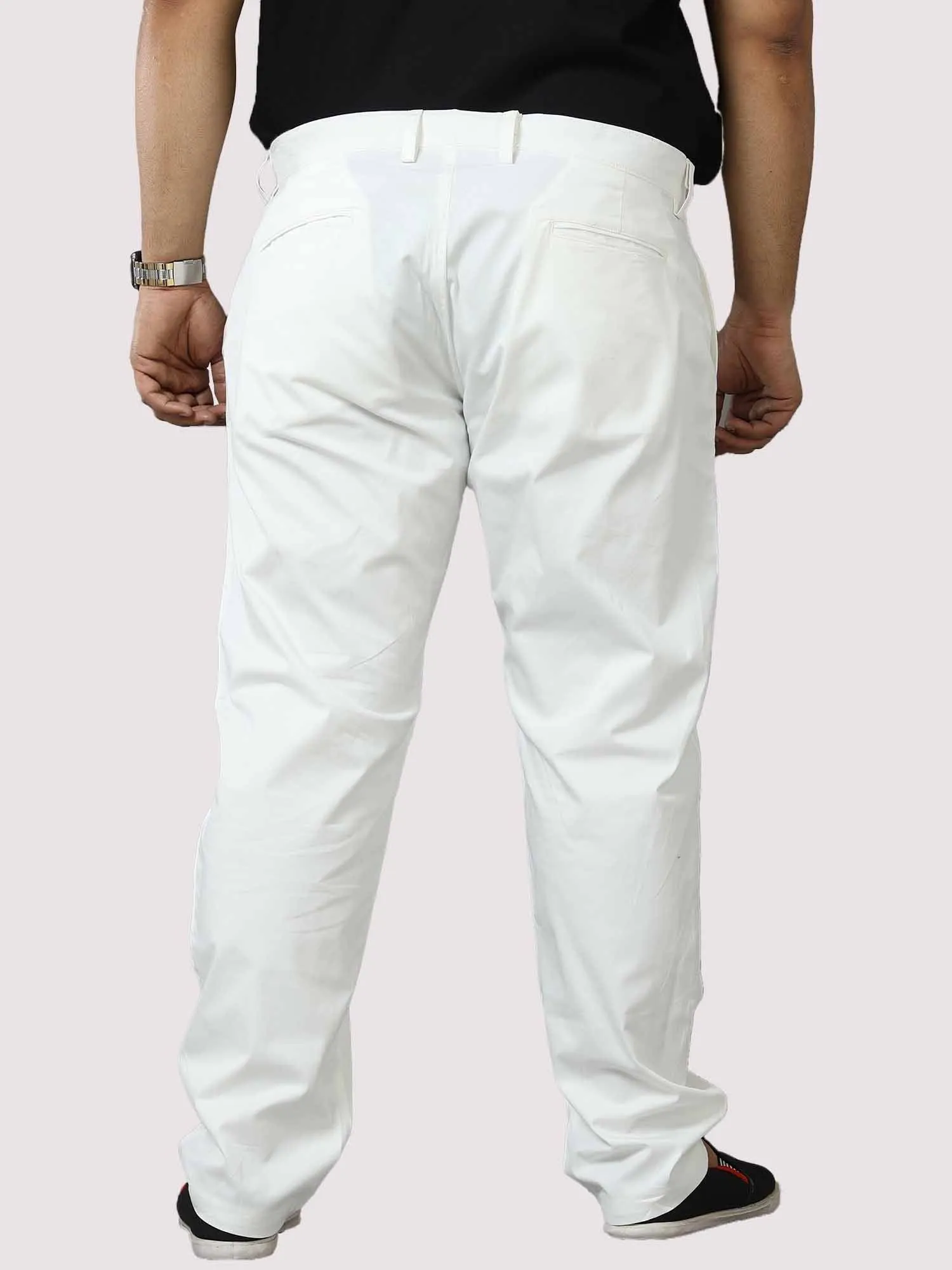 White Twill Lycra Trouser  Men's Plus Size