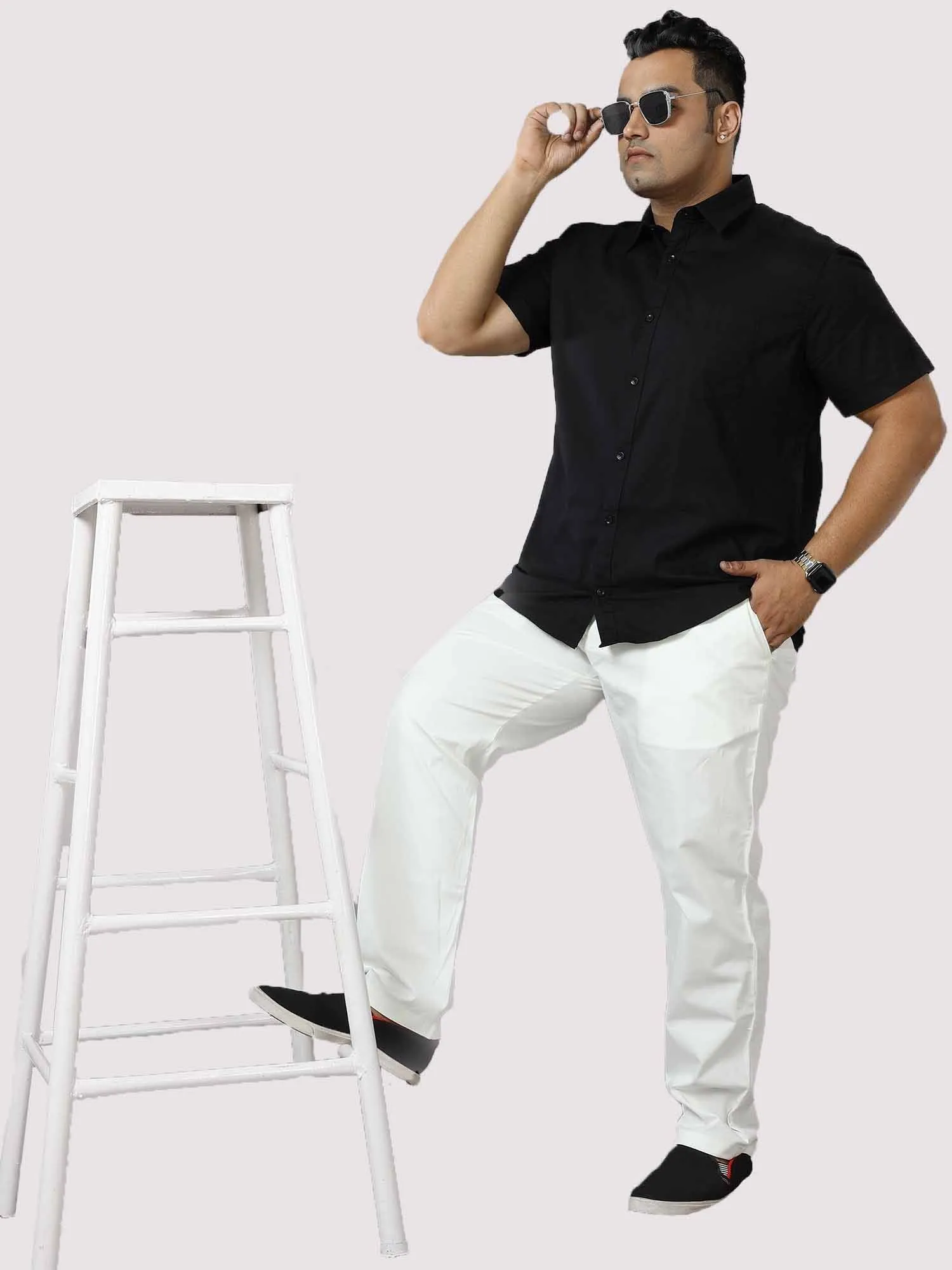 White Twill Lycra Trouser  Men's Plus Size