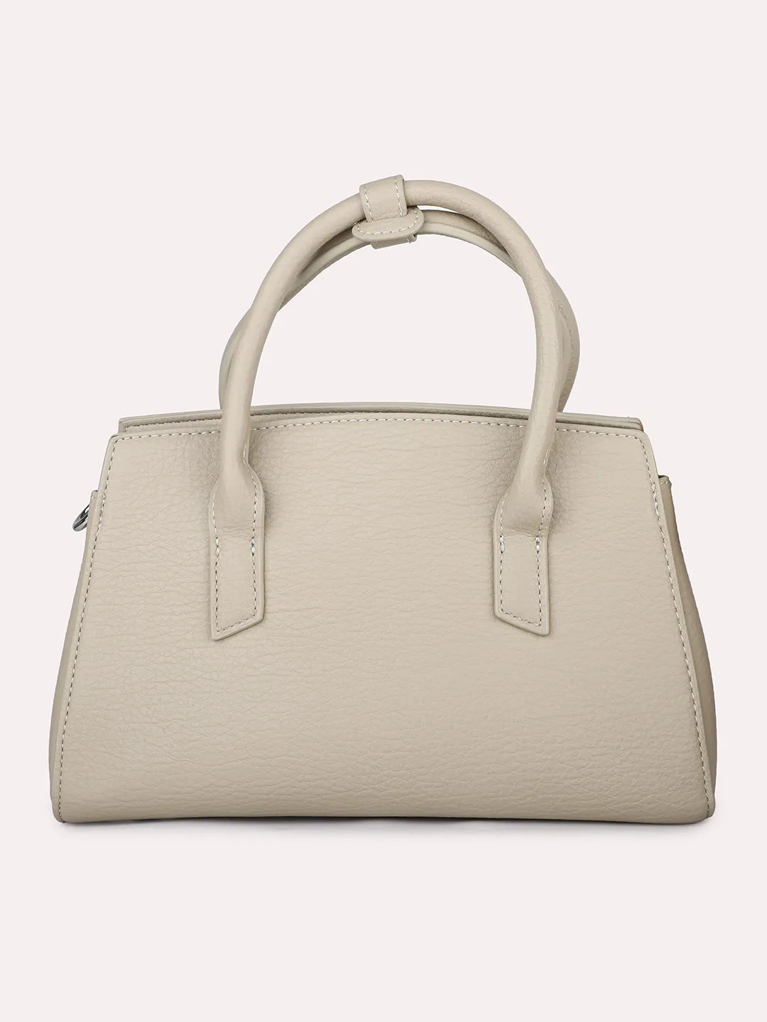 Women Beige Solid Handheld Bag with Detachable Strap and Chain Detailing