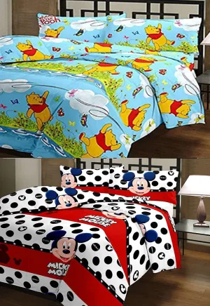 WONDERLOOK Cartoon Print Reversible Single Bed AC Blanket/Dohar Combo Set of 2 Pc | Quilt for Kids | AC dohar for Boys and Girl (Red Micky Mouse and The Pooh Cartoon Prints)